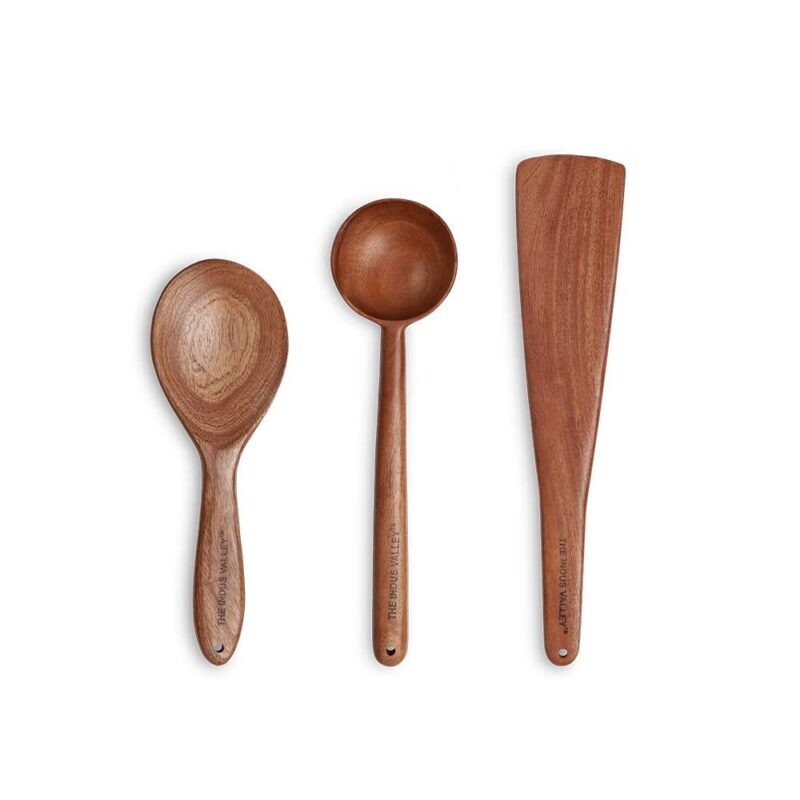 100% Natural Neem Wood Cooking & Serving Spoons/Spatula/Ladles, Set of 3, Toxin-free, Anti-microbial - Image 5