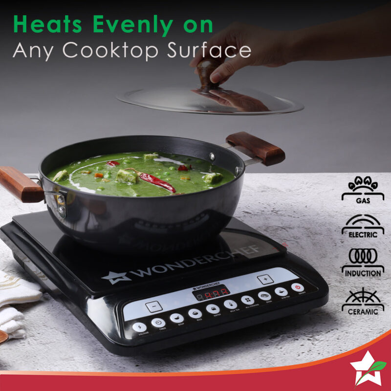 Ebony 24 cm Hard Anodized Deep Kadhai/Kadai with Lid - 3 Litre | Ideal for Sauteeing veggies, Dal and Curries | Black - Image 2