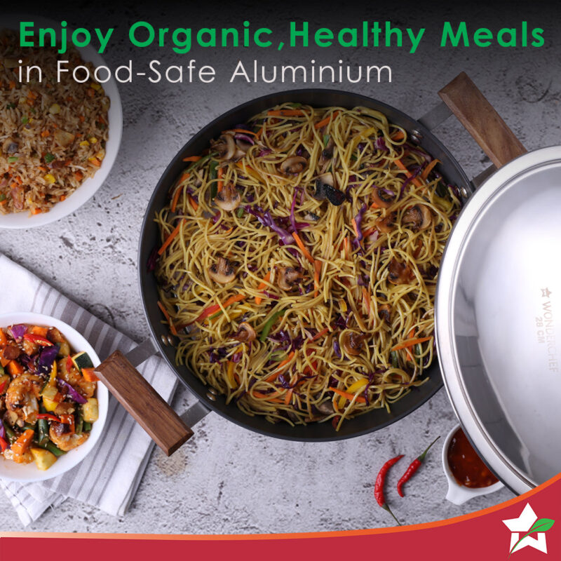 Ebony Hard Anodized 28 cm Wok with Lid | 4.5 Litre | Ideal for Biryani, Pulao| Black / Brown - Image 4