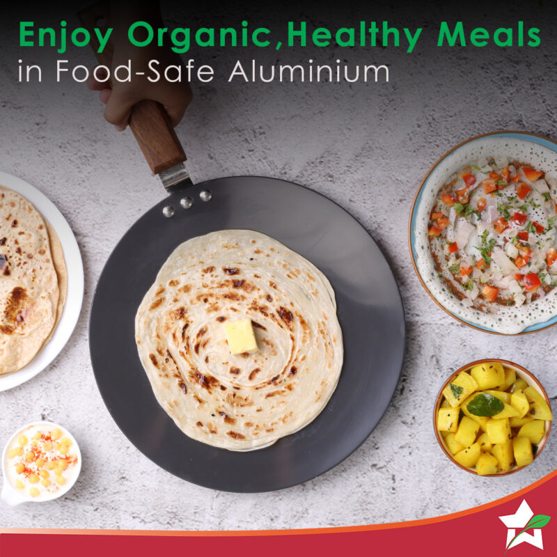 Ebony 28 cm Roti Tawa | Wooden Handle With Rivets | Hard Anodized Aluminium| Non Stick Tawa | 4.88 mm | 2 Years Warranty | Black - Image 3