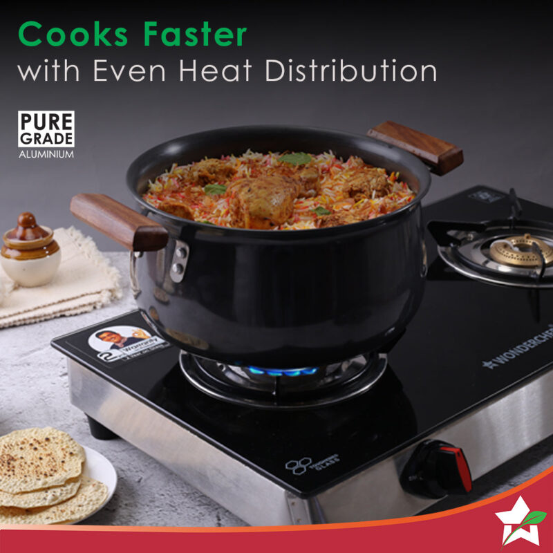 Ebony Hard Anodized Non-stick Biryani Handi with Lid - 5 L | Black - Image 4