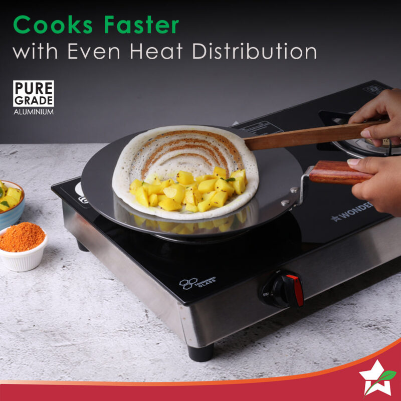 Ebony 28 cm Roti Tawa | Induction Bottom | Wooden Handle| Hard Anodized Aluminium | Non Stick Tawa | 4.06 mm| 5 Years Warranty | Black - Image 4