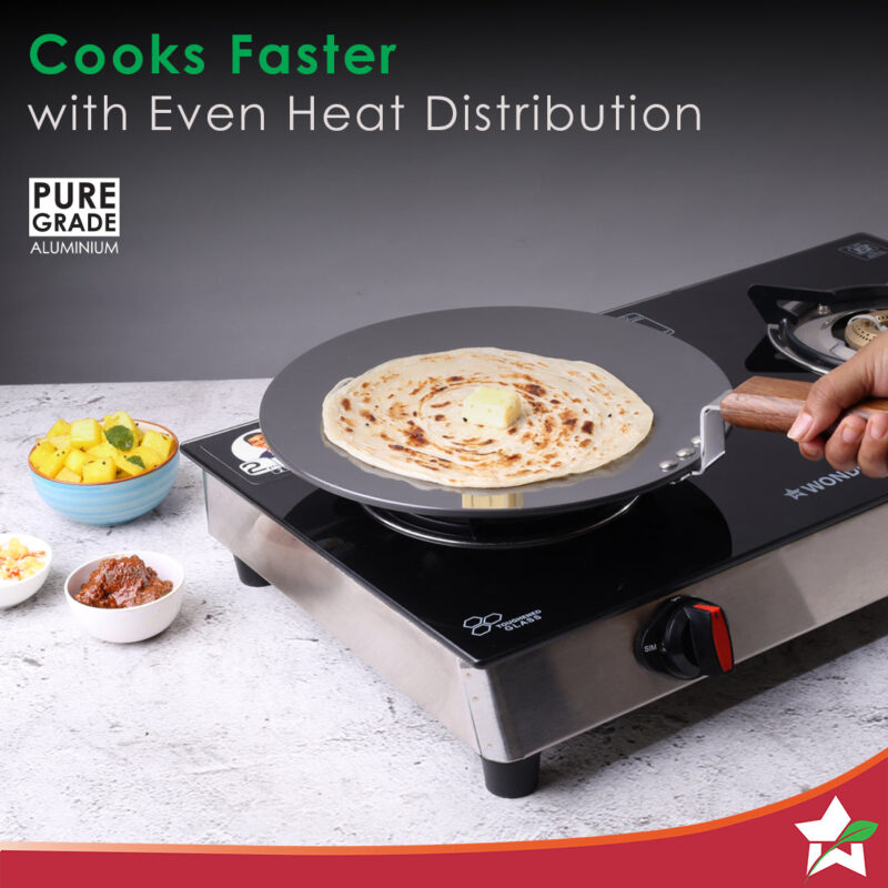 Ebony 28 cm Roti Tawa | Wooden Handle With Rivets | Hard Anodized Aluminium| Non Stick Tawa | 4.88 mm | 2 Years Warranty | Black - Image 4