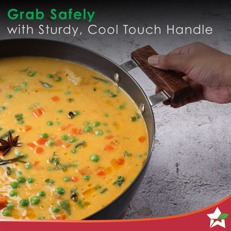 Ebony 30 cm Hard Anodized Deep Kadhai/Kadai with Lid - 6 Litre | Ideal for Sauteeing veggies, Dal and Curries | Black - Image 5