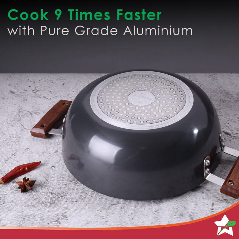 Ebony 24 cm Hard Anodized Deep Kadhai/Kadai with Lid - 3 Litre | Ideal for Sauteeing veggies, Dal and Curries | Black - Image 6