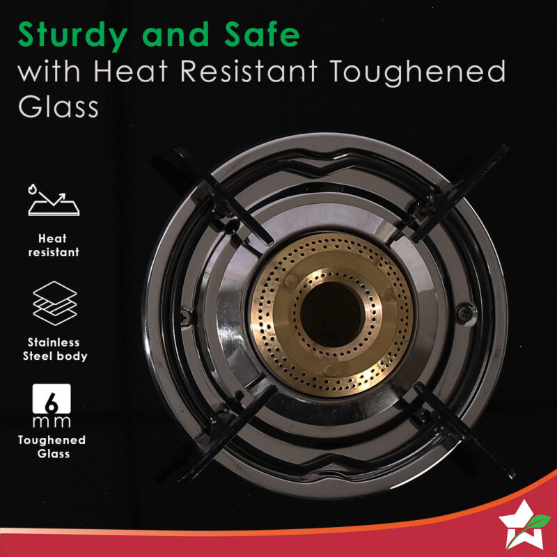 Duralife Slim Glass Cooktop 3 Burner | Heavy Duty Pan Support | Dual Locking System | Easy Grip Sleek Knobs | Brass Burner | Round Stainless Steel Drip Tray | 2 Years Warranty on Glass and Product - Image 2