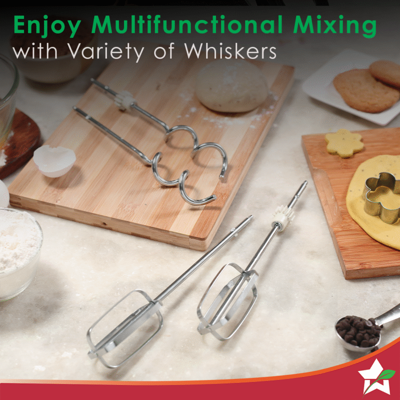 Crimson Revo Stand Mixer and Beater with 5 Speed Settings | Rotating Head Technology | 4.5L SS Bowl | 300 Watt Powerful Copper Motor | Mixing Beater, Dough Hook Attachments & Spatula | Ideal for Home Cooks & Professional Bakers | 2 Year Warranty | Red - Image 4