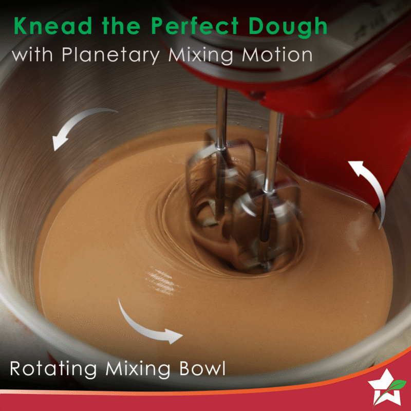 Crimson Revo Stand Mixer and Beater with 5 Speed Settings | Rotating Head Technology | 4.5L SS Bowl | 300 Watt Powerful Copper Motor | Mixing Beater, Dough Hook Attachments & Spatula | Ideal for Home Cooks & Professional Bakers | 2 Year Warranty | Red - Image 5