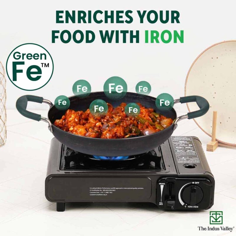 100% Pure Sheet Iron Kadai/ Jalebi/ Paella Pan, Silicone Cool Handles, Seasoned, Toxin-free, Induction, 25.4cm, 1.4L - Image 5
