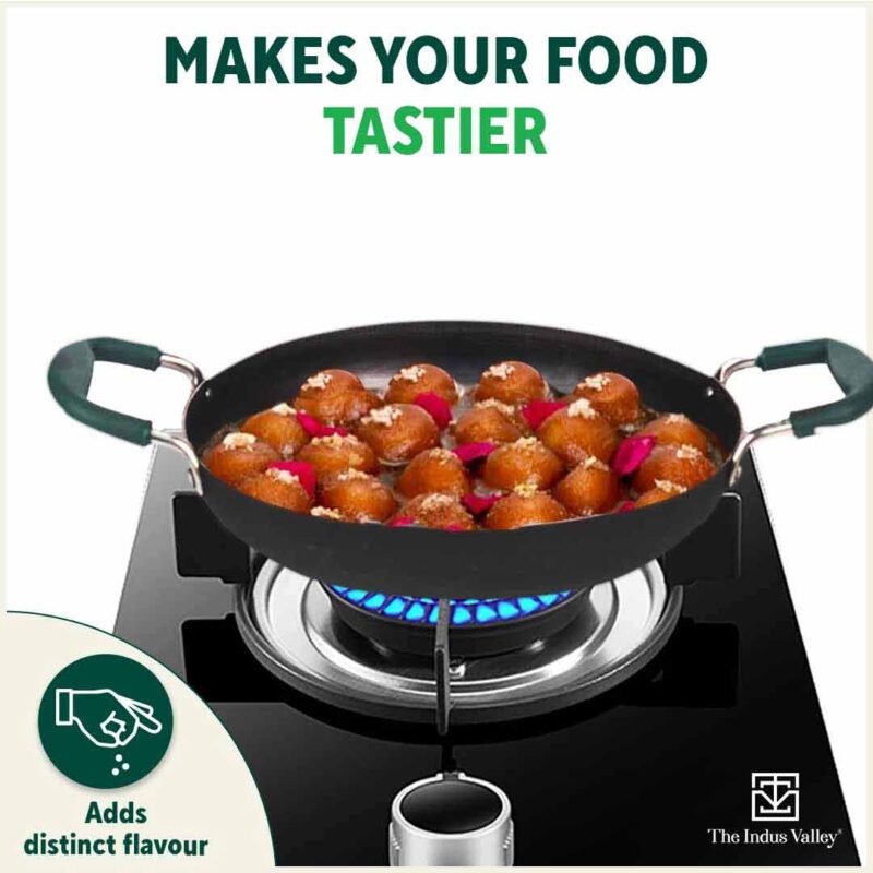 100% Pure Sheet Iron Kadai/ Jalebi/ Paella Pan, Silicone Cool Handles, Seasoned, Toxin-free, Induction, 25.4cm, 1.4L - Image 7