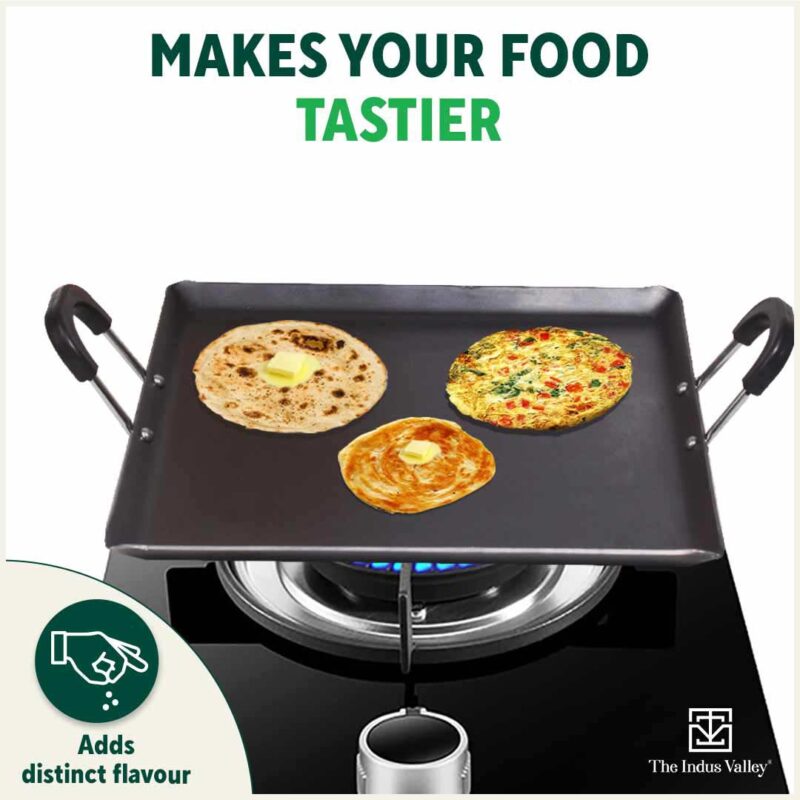 100% Pure Sheet Iron Tawa, Square, Cool Bakelite Handle, Seasoned, Toxin-free, Induction, 29.5cm, 1.88kg - Image 8