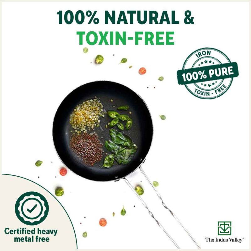 100% Pure Sheet Iron Tadka Pan with Stainless Steel Handle, Pre-seasoned, Toxin-free, Induction - Image 5
