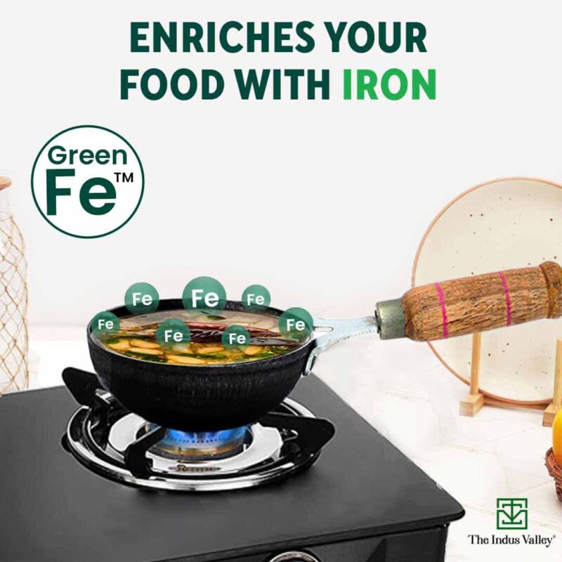 100% Pure Sheet Iron Tadka Pan with Wooden/Silicone Handle, Seasoned, Toxin-free, 0.8/0.43ml - Image 6