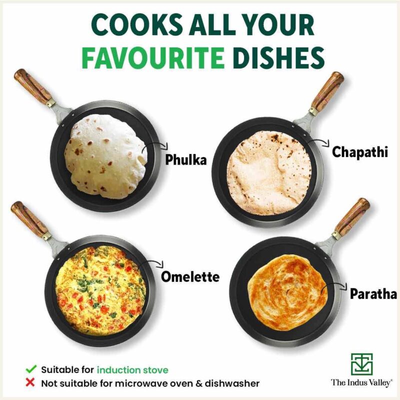 100% Pure Sheet Iron Tawa, Wooden Handle, Seasoned, Toxin-free, Induction, 26cm, 1kg - Image 11