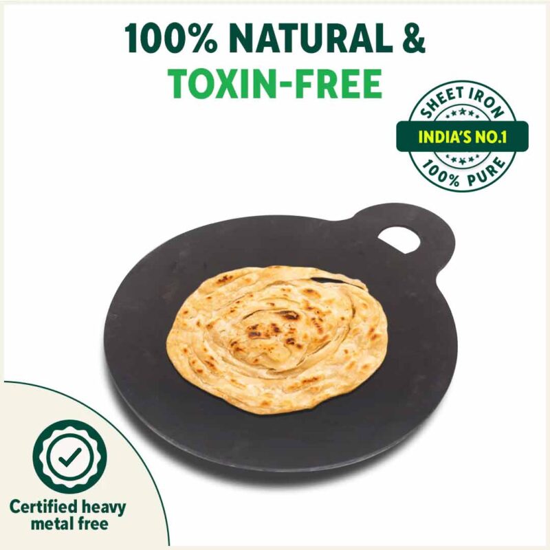 100% Pure Sheet Iron Tawa + Free ₹110 Spatula, Pre-seasoned, Toxin-free, 30.5cm, 1.8 / 1.4 kg - Image 5