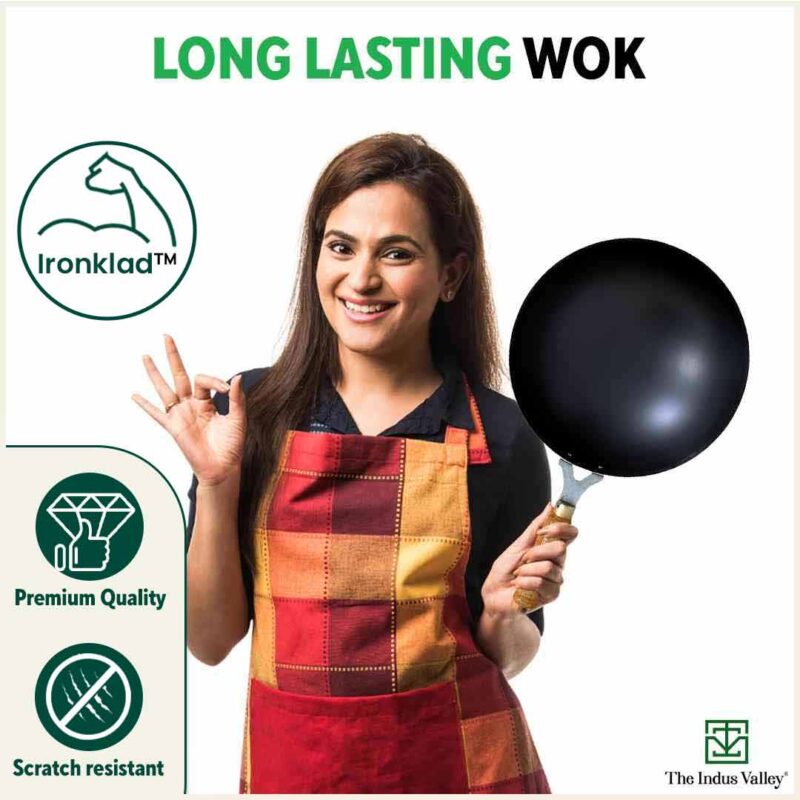 100% Pure Iron Wok with Wooden Handle, Toxin-free Sheet Iron, Pre-seasoned, 2.2/4.2L, 1/1.5kg - Image 10