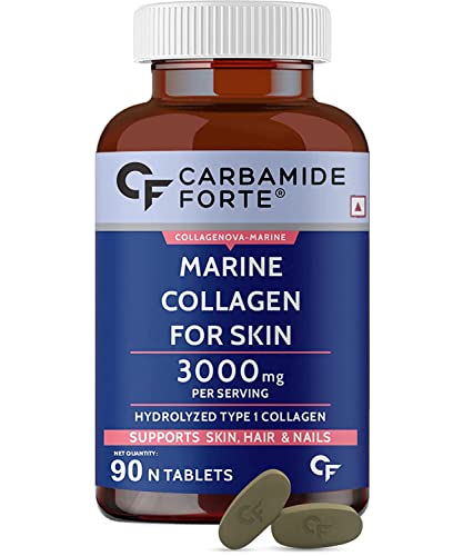 Carbamide Forte Hydrolyzed Marine Collagen, 90 Tablets | Peptides 3000mg with Biotin & Hyaluronic Acid - Collagen Type 1 Powder