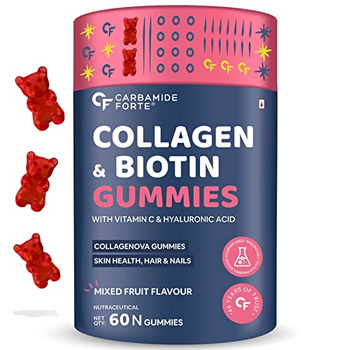 Carbamide Forte Collagen & Biotin Gummies| Collagen Supplements for Women & Men for Skin & Hair - Mixed Fruit Flavour - 60 Gummies
