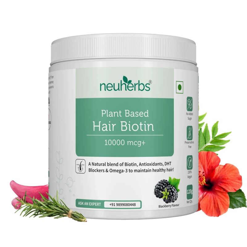Neuherbs Plant Based Hair Biotin 10000mcg Supplement with DHT-Blocker & Omega-3 - 125 g ( Powder )