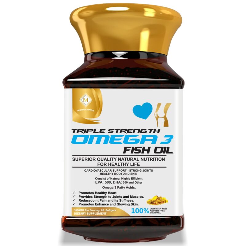 MOUNTAINOR Triple Strength Omega-3 Fish Oil Capsules - 1000mg (60 Softgels)