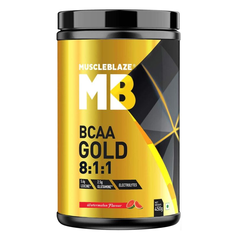 MuscleBlaze BCAA Gold 8:1:1 with Higher Leucine, Electrolytes, Glutamine (Watermelon, 450 g / 0.99 lb, 30 Servings)