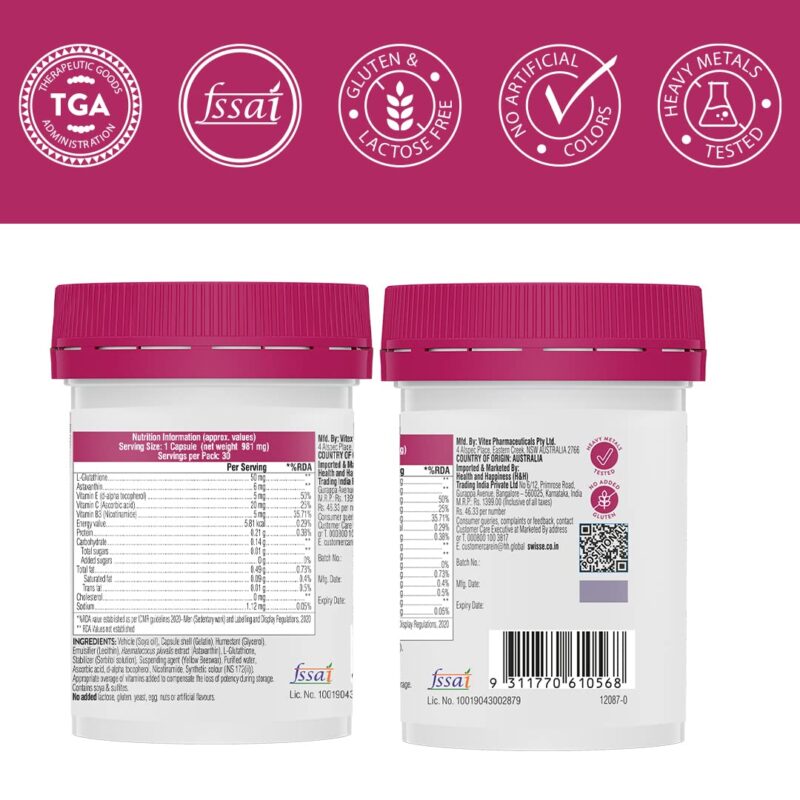 Swisse Glutathione+ Manufactured In Australia, Glutathione Tablets with Astaxanthin, Vitamin C & E, Nicotinamide For Healthy, Radiant & Youthful Skin (30 Capsules, Only 1 Capsule Per Serving) - Image 3